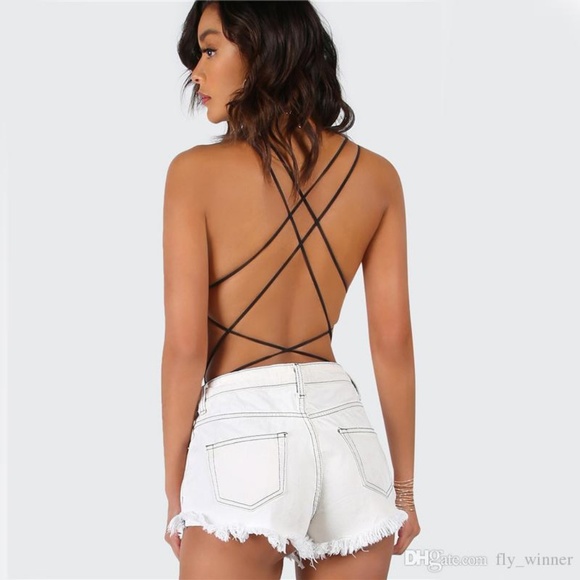 NWT BLACK STRAPPY BACKLESS BODYSUIT - Picture 2 of 6